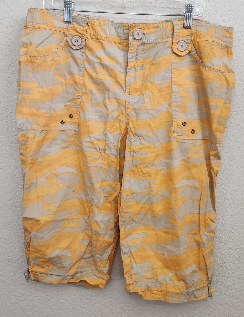 Ac-Tiv-Ology Orange Tan Camo Print Cropped Pants 16 Lightweight Drawstring Hem